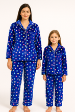 Load image into Gallery viewer, Blue polka winter velvet
