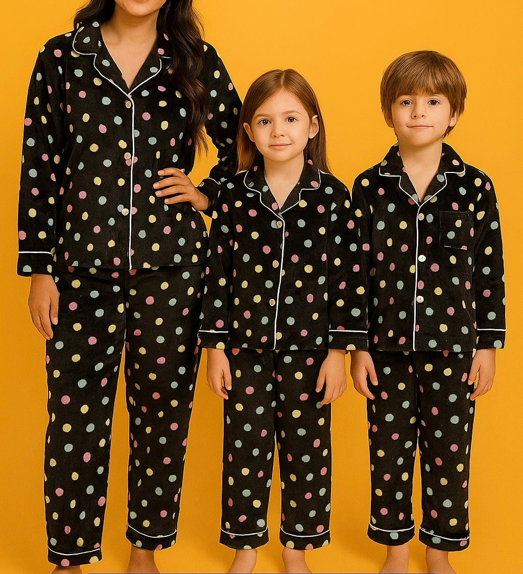 Black Polka winter velvet pj